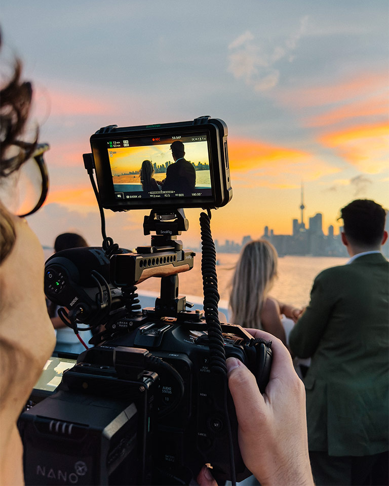 Wedding Couple on boat with Toronto Skyline in the background